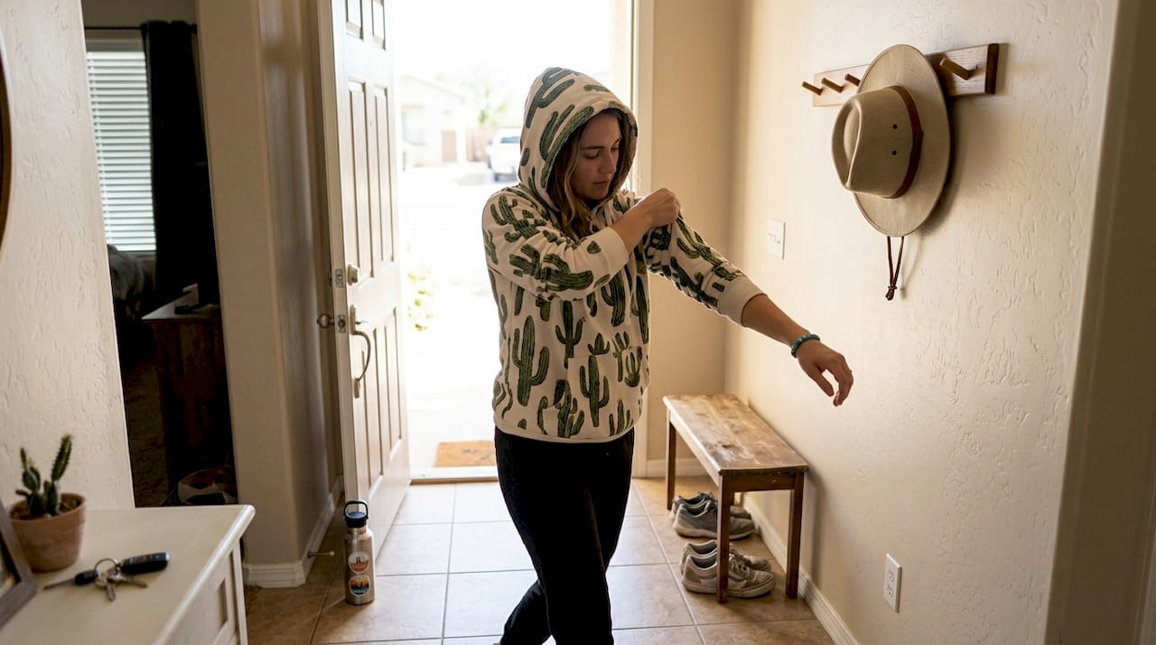 Arizona woman wears cactus-print hoodie at home