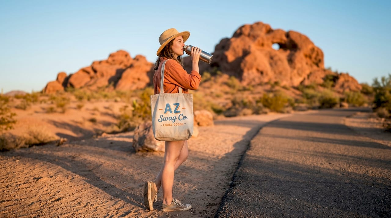 Woman in Arizona-inspired clothes at Papago Park