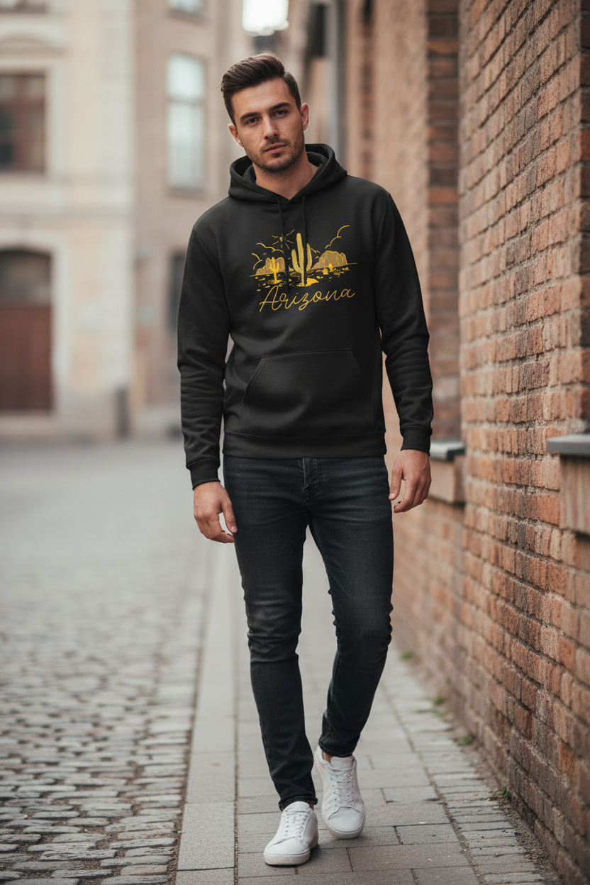 Black hoodie male lifestyle