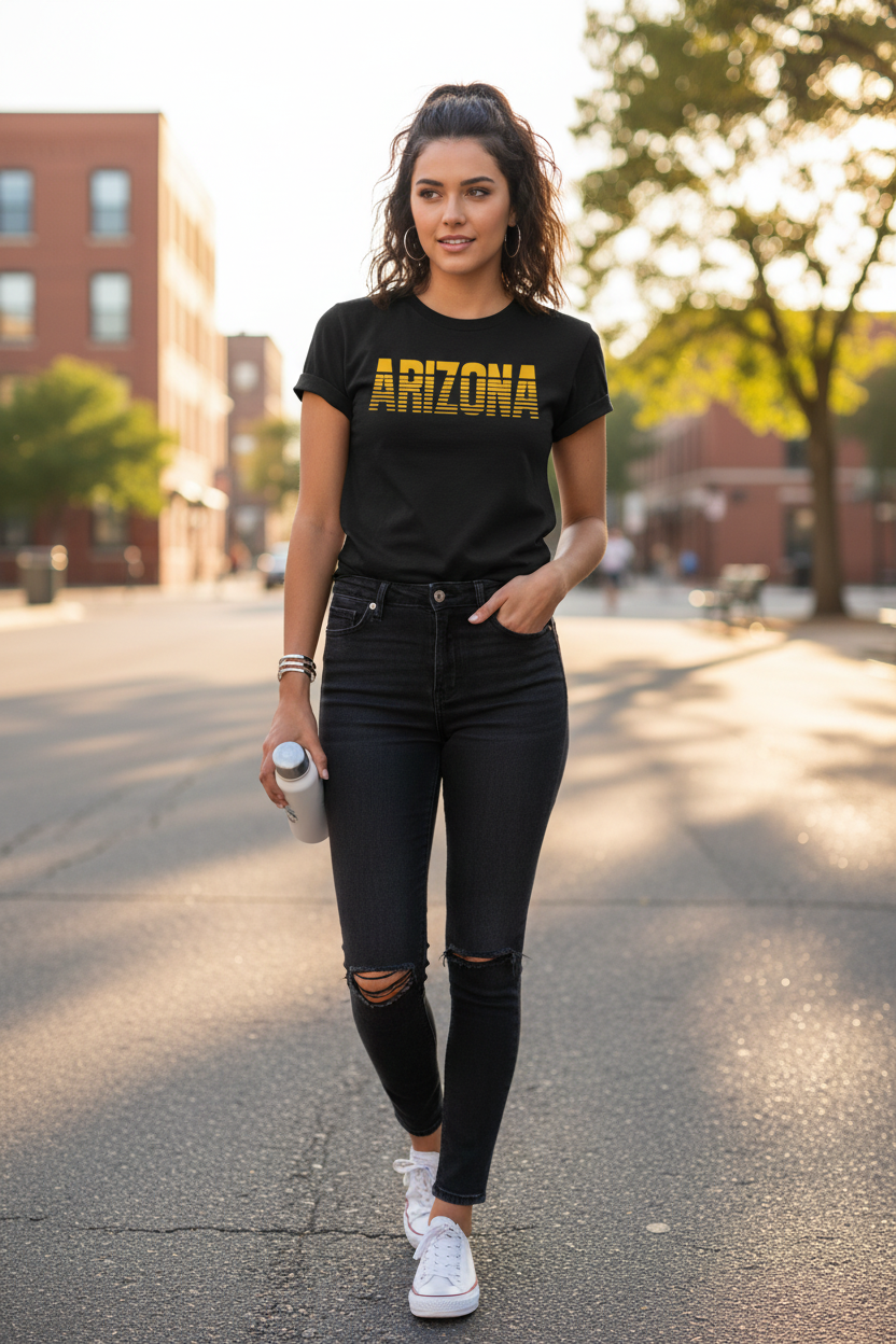 Black t-shirt female lifestyle