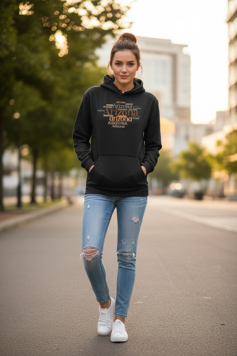 Black hoodie female lifestyle