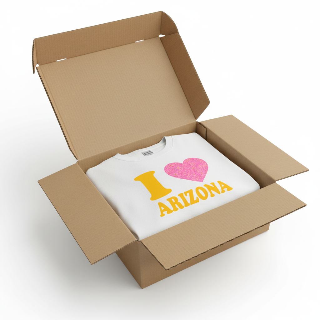 White t-shirt in shipping box