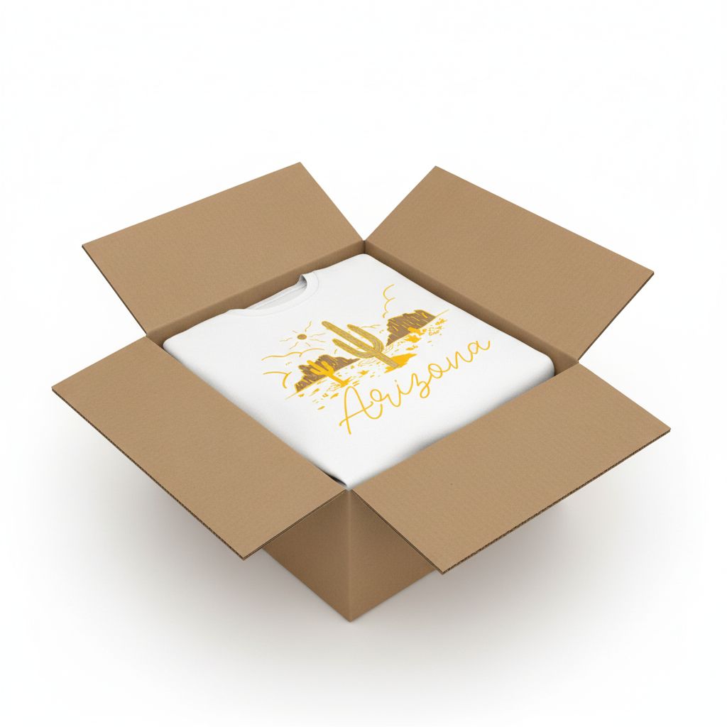 White t-shirt in shipping box