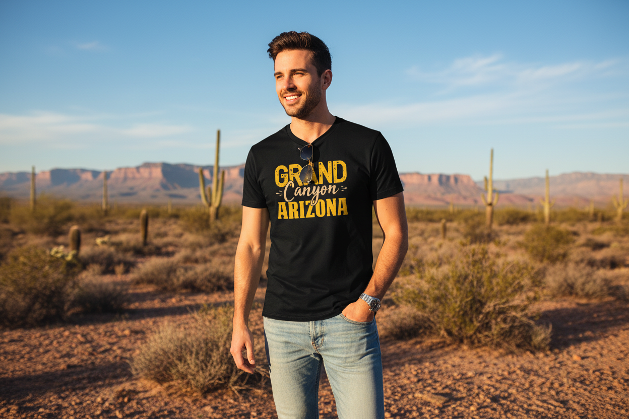 Man wearing black graphic t-shirt - Arizona desert lifestyle