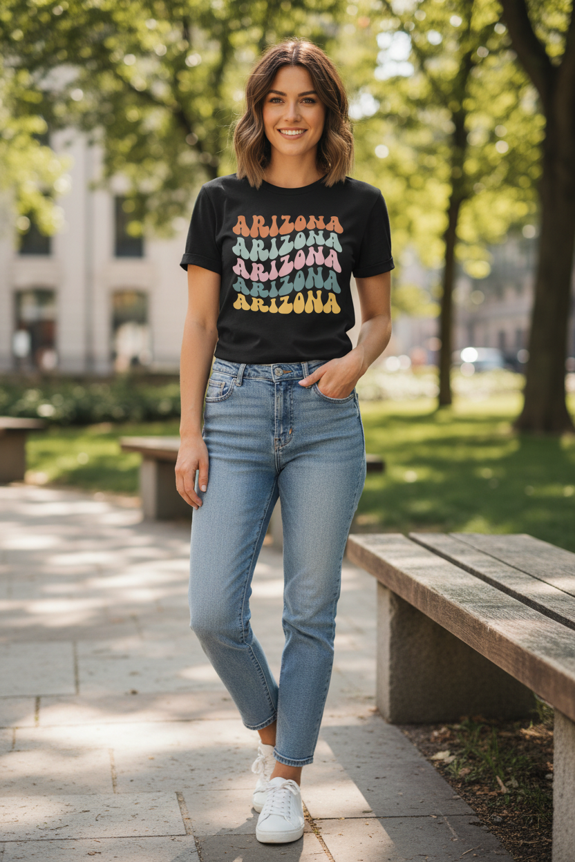 Black t-shirt female lifestyle