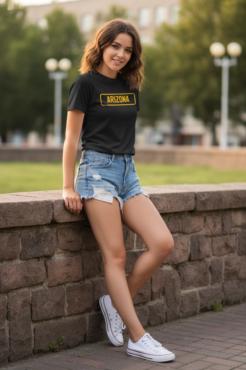 Black t-shirt female lifestyle