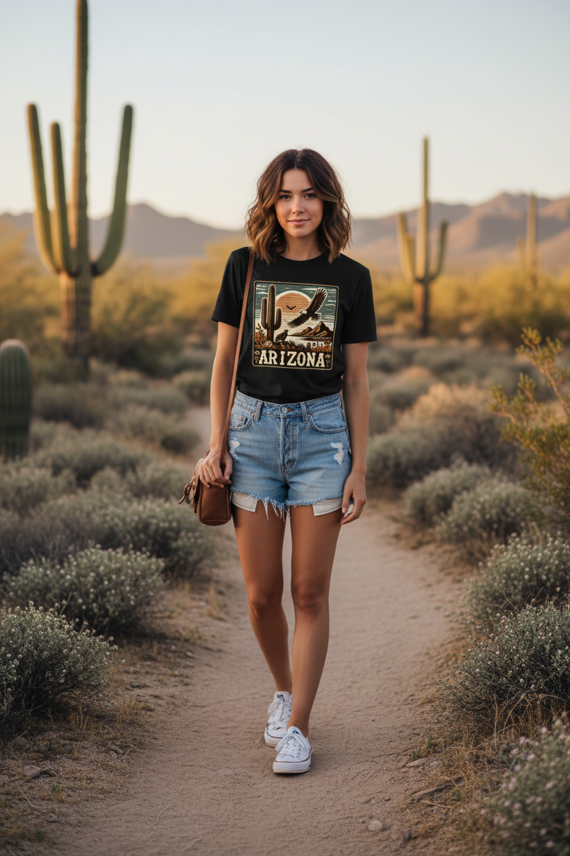 Black t-shirt female lifestyle