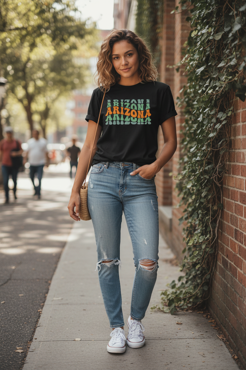 Black t-shirt female lifestyle