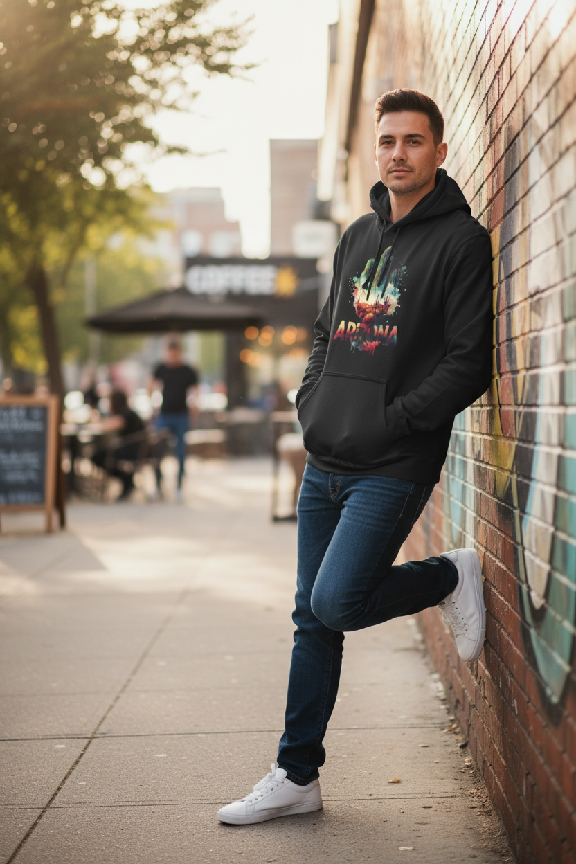 Black hoodie male lifestyle