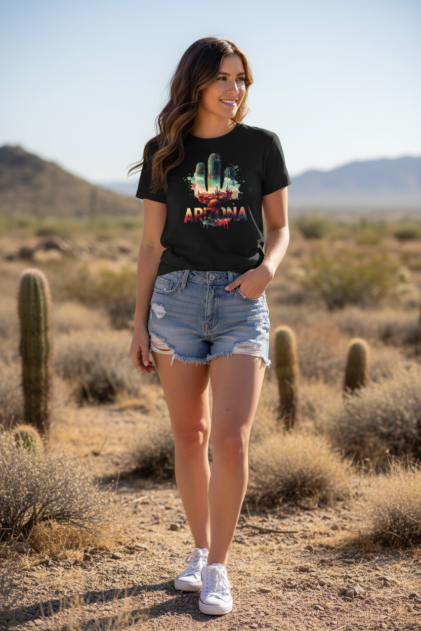 Black t-shirt female lifestyle