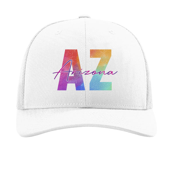 Richardson Snapback Trucker Hat 60/40 front 100% polyester mesh back pre-curved contrast-stitched visor adjustable plastic snapback